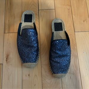 Tory Burch Blue Glitter Espadrille Mule Slides